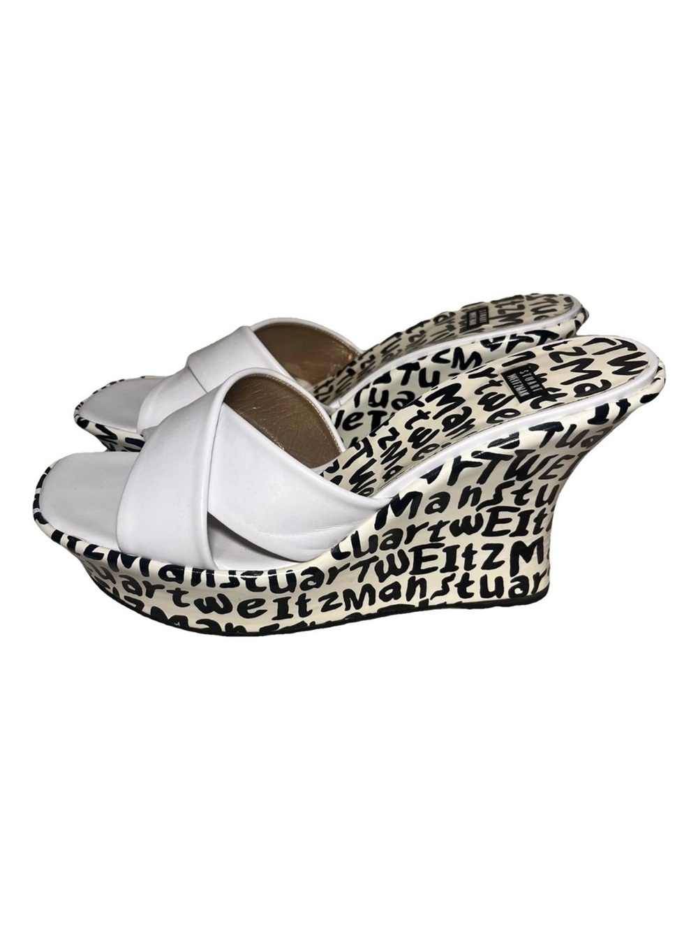 Stuart Weitzman White Graphic-Print Wedge Sandals
